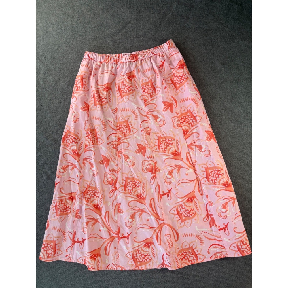 Talbots Skirt Womens S Petite Midi Pink Floral Paisley Elastic Waist 100% cotton